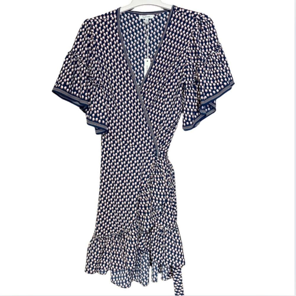 Max Studio true wrap dress flutter sleeve ruffle hem comfy floral flowy size S